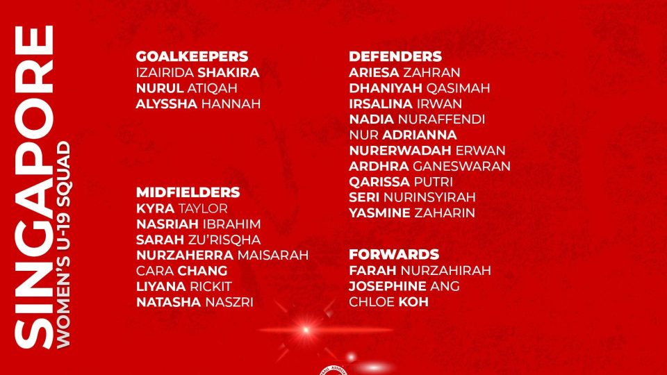 Singapore U-19 squad announced for AFF U19 Women Championship 2023