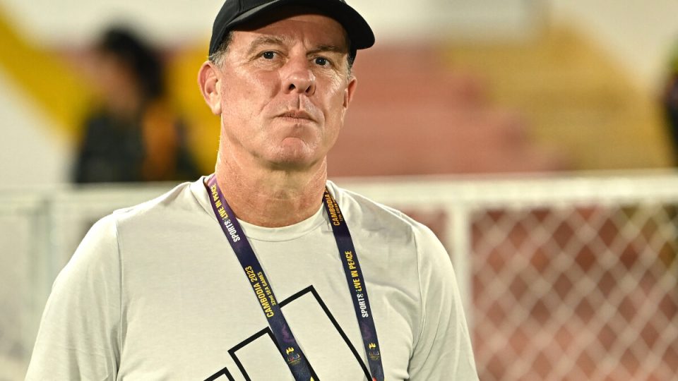 This photograph taken on May 6, 2023 shows Philippines team coach Alen Stajcic looking on during their women's football group match against Malaysia in the 32nd Southeast Asian Games (SEA Games) at the Army Stadium in Phnom Penh. (Photo by Nhac NGUYEN / AFP)