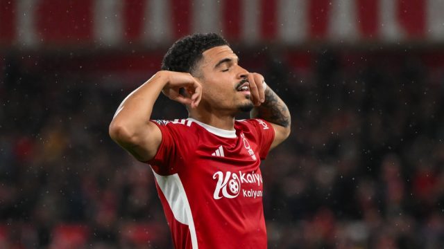 Morgan Gibbs-White of Nottingham Forest celebrates his goal to make it 3-0 during the Premier League match Nottingham Forest vs Fulham at City Ground, Nottingham, United Kingdom, 2nd April 202 — Photo by operations@newsimages.co.uk