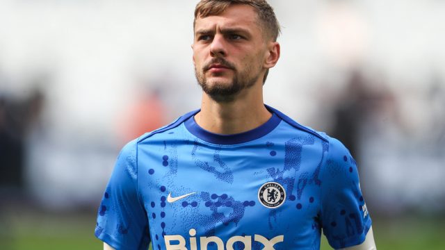 Kiernan Dewsbury-Hall of Chelsea during the pre-game warm up ahead of the Premier League match West Ham United vs Chelsea at London Stadium, London, United Kingdom, 21st September 2024 — Photo by operations@newsimages.co.uk