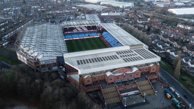 An aerial view of Villa Park ahead of the Emirates FA Cup 3rd Round match Aston Villa vs West Ham United at Villa Park, Birmingham, United Kingdom, 10th January 2025 — Photo by operations@newsimages.co.uk