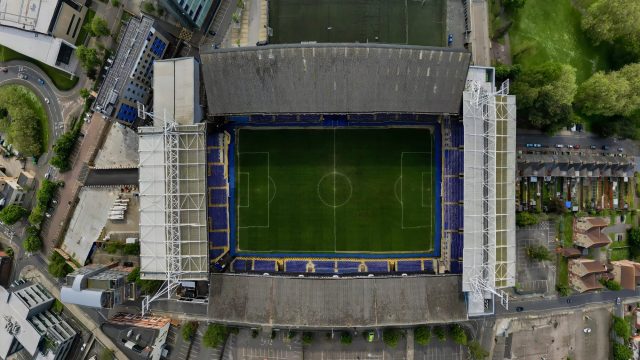 An aerial view of Portman Road, the home of Ipswich Town Football Club in Suffolk, UK — Photo by ratherton