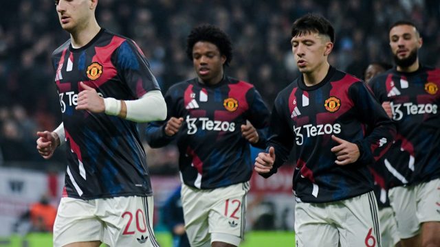 Diogo Dalot and Lisandro Martinez pictured prior to the UEFA Europa League Group Stage game between FCSB (Romania) and Manchester United (England) held on 30th of January 2025 at National Arena in Bucharest. — Photo by CosminIftode