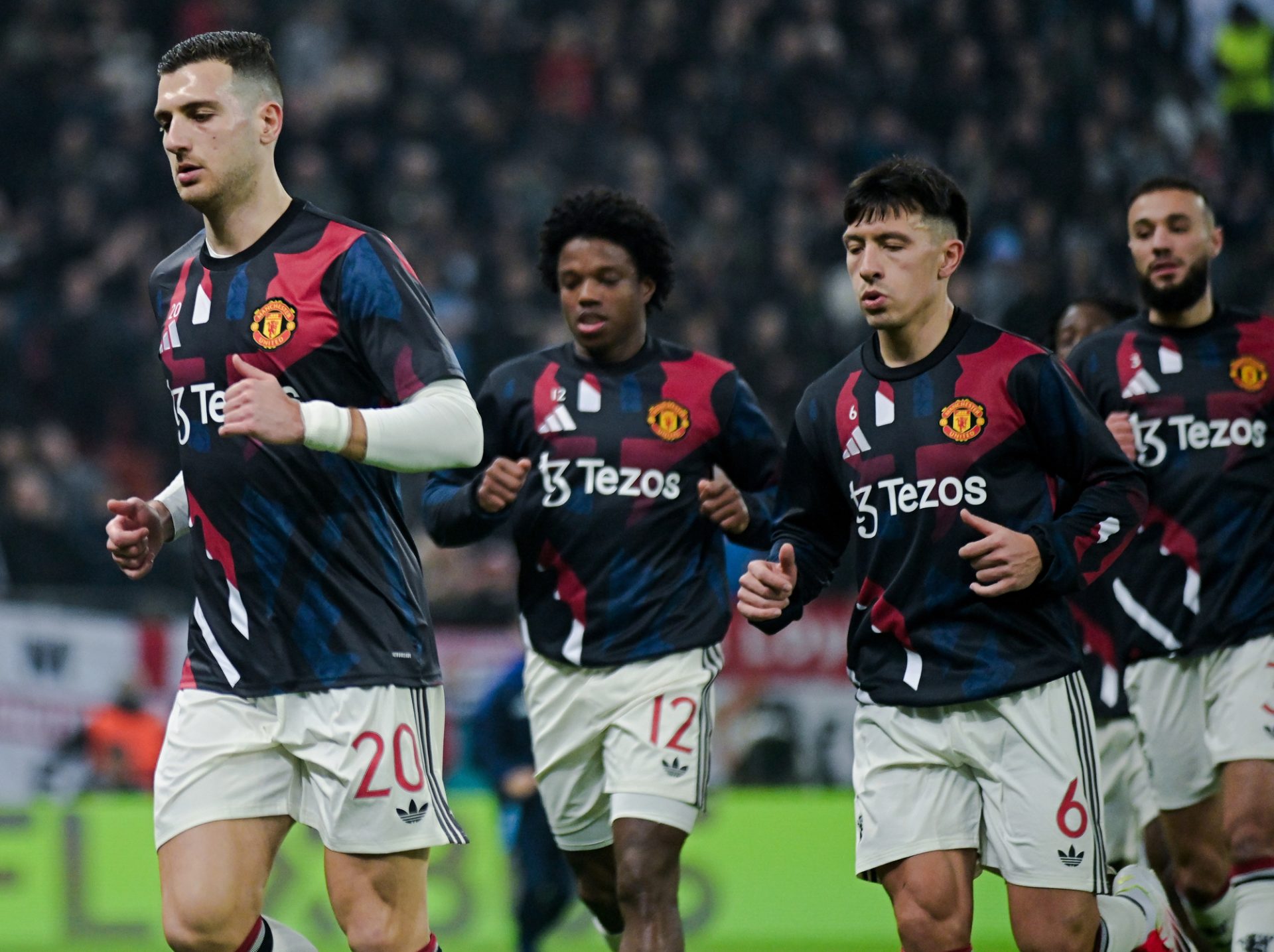 Diogo Dalot and Lisandro Martinez pictured prior to the UEFA Europa League Group Stage game between FCSB (Romania) and Manchester United (England) held on 30th of January 2025 at National Arena in Bucharest. — Photo by CosminIftode