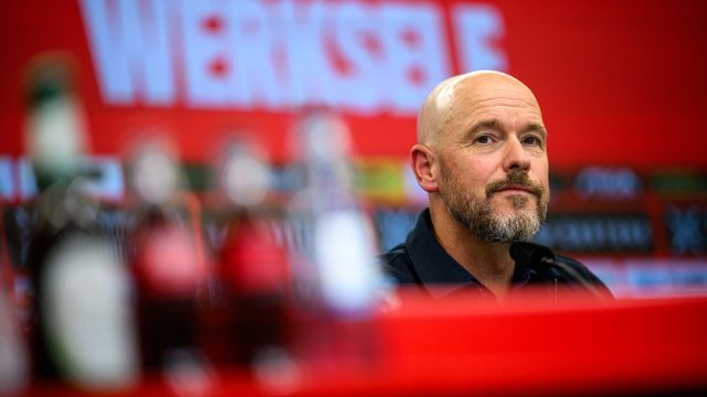 LEVERKUSEN, GERMANY - 26 MAY, 2025: Simon Rolfes - Press conference Erik ten Hag, new head coach Bayer 04 Leverkusen at BayArena.