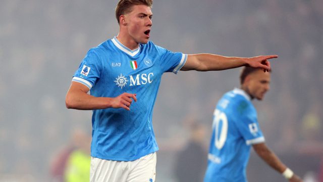 Rome, Italy - November 30, 2025: Hojlund Rasmus Winter seen in action during the Serie A Enilive 2025-2026 football match between AS Roma and SSC Napoli at Olympic Stadium — Photo by m.iacobucci.tiscali.it