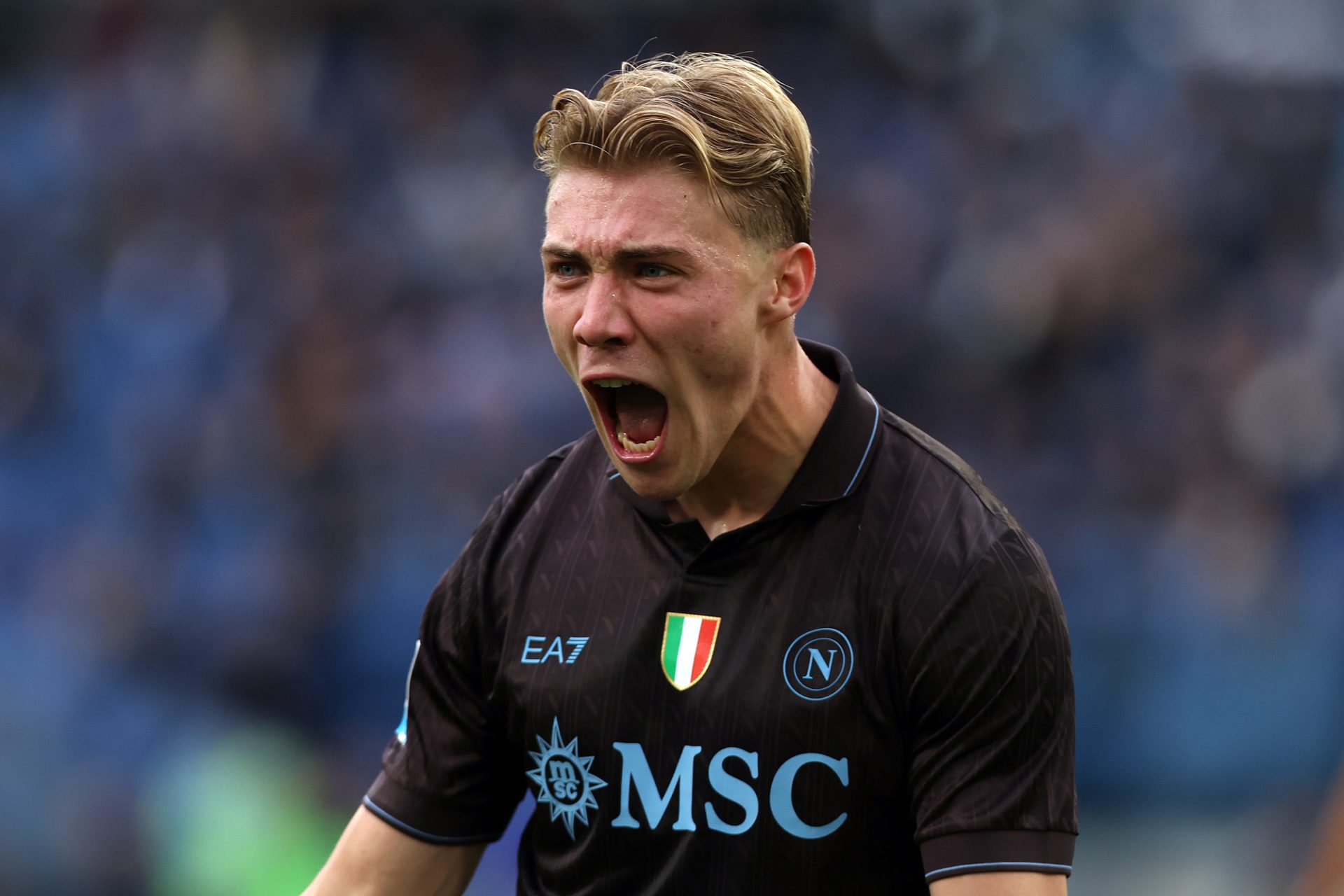 Rome, Italy - January 4, 2026: Rasmus Hojlund of S.S.C. Napoli celebrate Leonardo Spinazzola of S.S.C. Napoli score during the Serie A Enilive 2025-2026 football match between S.S. Lazio vs S.S.C. Napoli at Olympic Stadium — Photo by m.iacobucci.tiscali.it