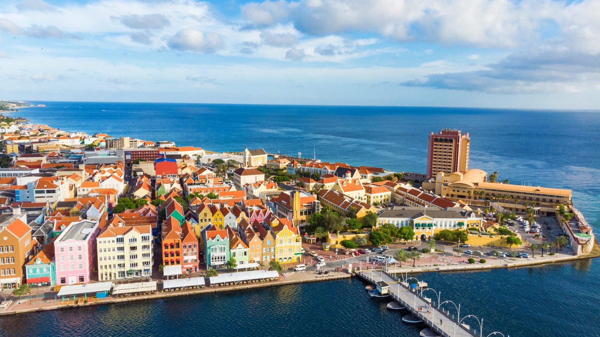 Aerial view of Willemstad, Curacao, with it's colourful Dutch style buildings