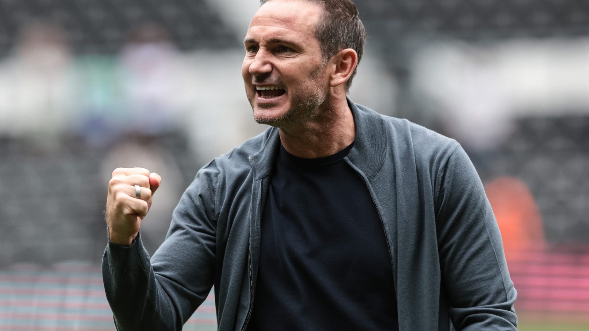 Frank Lampard manager of Coventry City celebrates the 3-5 win with the traveling fans during the Sky Bet Championship match Derby County vs Coventry City at Pride Park Stadium, Derby, United Kingdom, 16th August 2025 — Photo by operations@newsimages.co.uk