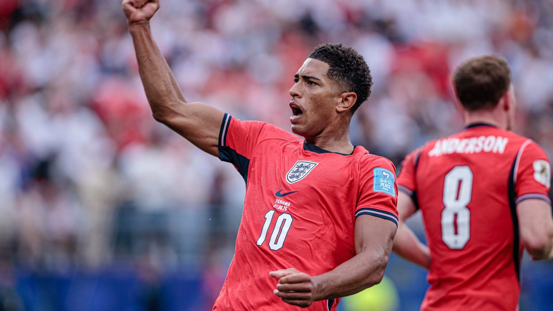 New Jersey (NJ), 06/27/2026 - Jude Bellingham scores and celebrates his goal in the match between Panama and England for the FIFA World Cup 2026 group stage at MetLife Stadium on Saturday afternoon, June 27, 2026. (phd press\thenews2) — Photo by thenews2.com