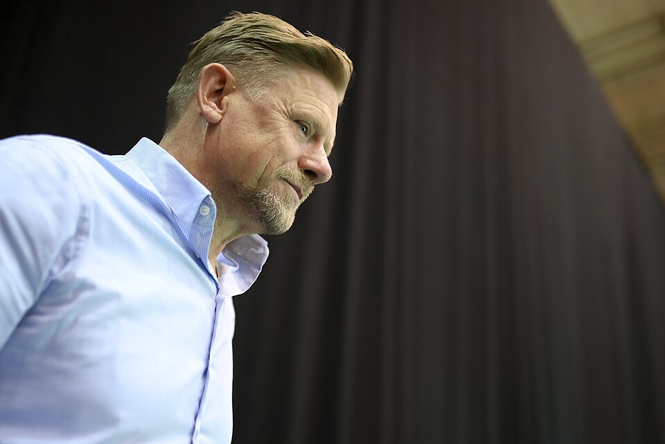4 November 2021; Peter Schmeichel, former Footballer, backstage at Q&A Stage during day three of Web Summit 2021 at the Altice Arena in Lisbon, Portugal. Photo by Stephen McCarthy/Web Summit via Sportsfile