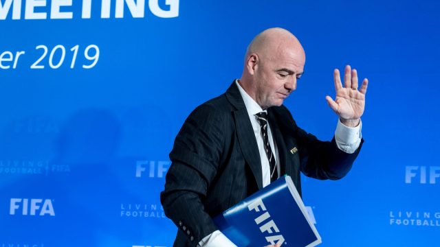 Gianni Infantino, the current president of FIFA, attends the FIFA Council Meeting at which FIFA officially announces that 2021 FIFA Club World Cup will be held in China, in Shanghai, China, 24 October 2019. *** Local Caption *** fachaoshi — Photo by IC Photo