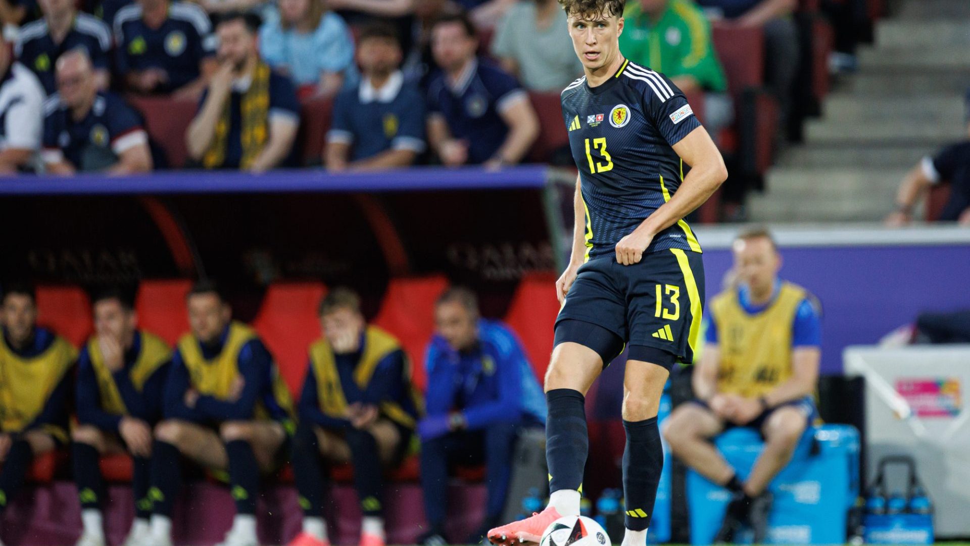 Cologne, Germany - 06 19 2024: Jack Hendry seen during UEFA Euro 2024 game between national teams of Scotland and Switzerland at Rheinenergiestadion — Photo by mrogowski_photography