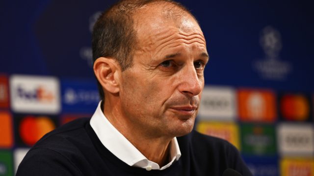 HAIFA, ISRAEL - OCTOBER 11: Massimiliano Allegri, Head Coach of Juventus, speaks to the media after the final whistle of the UEFA Champions League group H match between Maccabi Haifa FC and Juventus at Sammy Ofer Stadium on October 11, 2022 in Haifa, Israel. (Photo by Tullio Puglia - UEFA/UEFA via Getty Images)