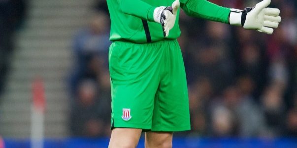 11.02.2015.  Stoke, England. Barclays Premier League. Stoke versus Manchester City. Stoke City goalkeeper Asmir Begovic.