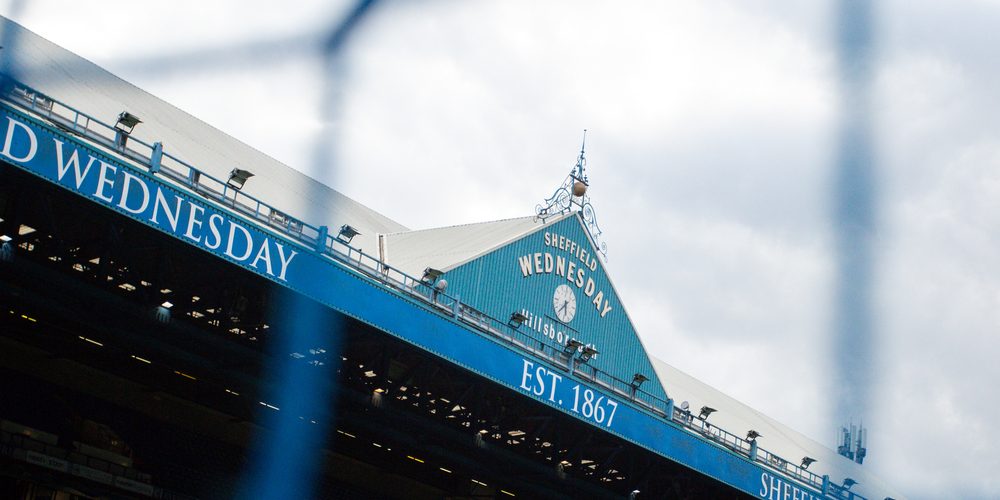 A view of the Sheffield Wednesday clock face inside Hillsborough Stadium, Home Stadium of Sheffield Wednesday