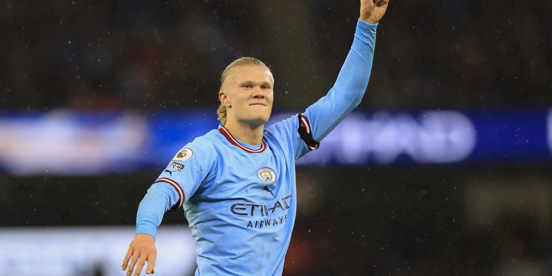 Erling Haaland #9 of Manchester City celebrates winning a free-kick during the Premier League match Manchester City vs Everton at Etihad Stadium, Manchester, United Kingdom, 31st December 202 — Photo by operations@newsimages.co.uk