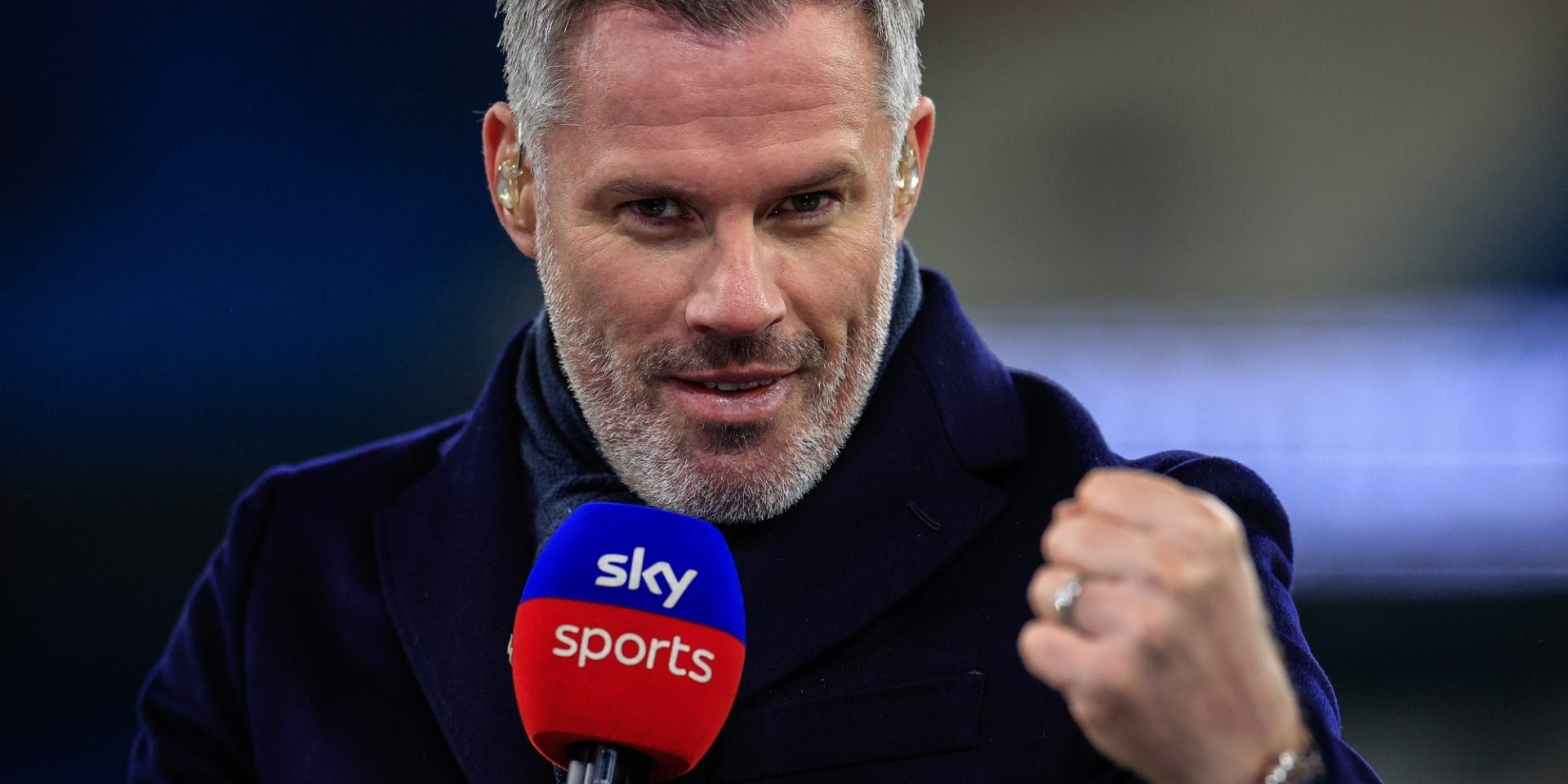 Pundit Jamie Carragher working for Sky Sports during the Premier League match Manchester City vs Tottenham Hotspur at Etihad Stadium, Manchester, United Kingdom, 19th January 202 — Photo by operations@newsimages.co.uk
