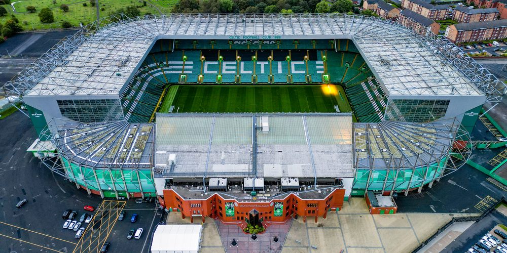 Celtic Stadium of FC Celtic Glasgow - aerial view - GLASGOW, SCOTLAND UK - OCTOBER 4, 2022