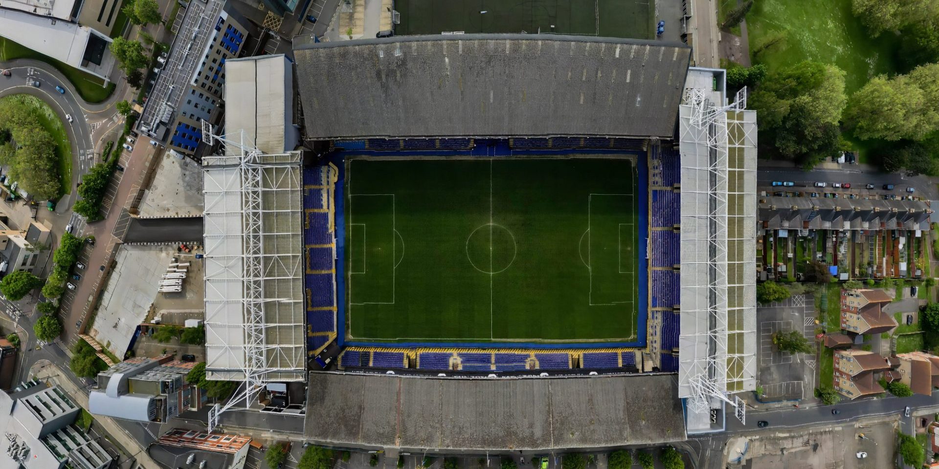 An aerial view of Portman Road, the home of Ipswich Town Football Club in Suffolk, UK — Photo by ratherton