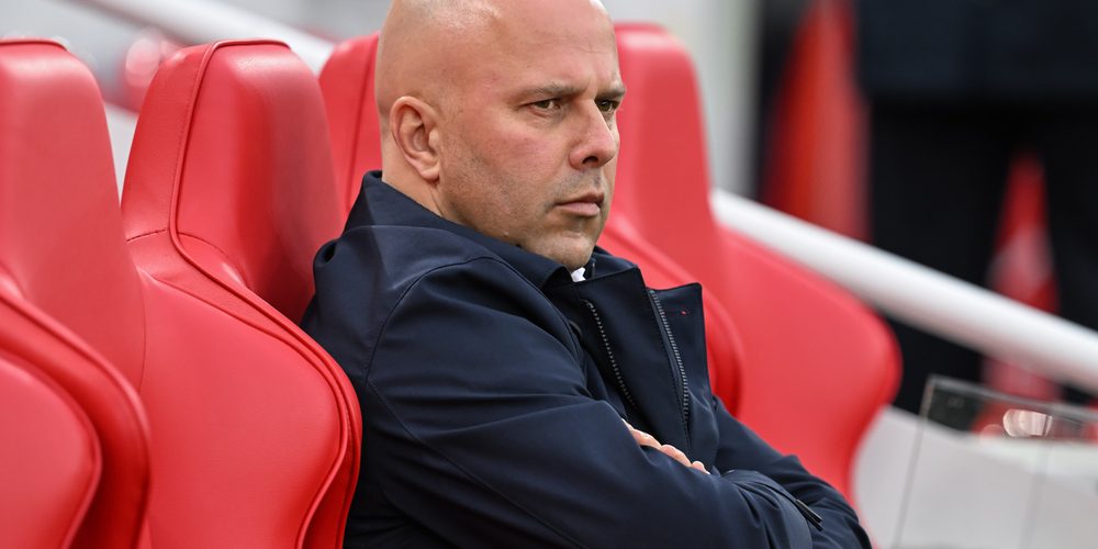 Arne Slot Head Coach of Liverpool watches on the warm ups ahead of the Premier League match Liverpool vs Brighton and Hove Albion at Anfield, Liverpool, United Kingdom, 2nd November 2024 — Photo by operations@newsimages.co.uk