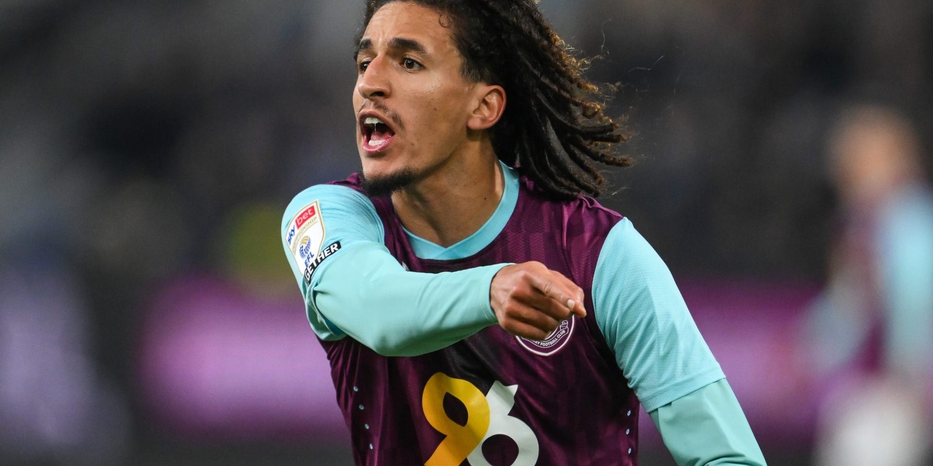 Hannibal Mejbri of Burnley gives his team instructions during the Sky Bet Championship match Burnley vs Coventry City at Turf Moor, Burnley, United Kingdom, 26th November 2024 — Photo by operations@newsimages.co.uk
