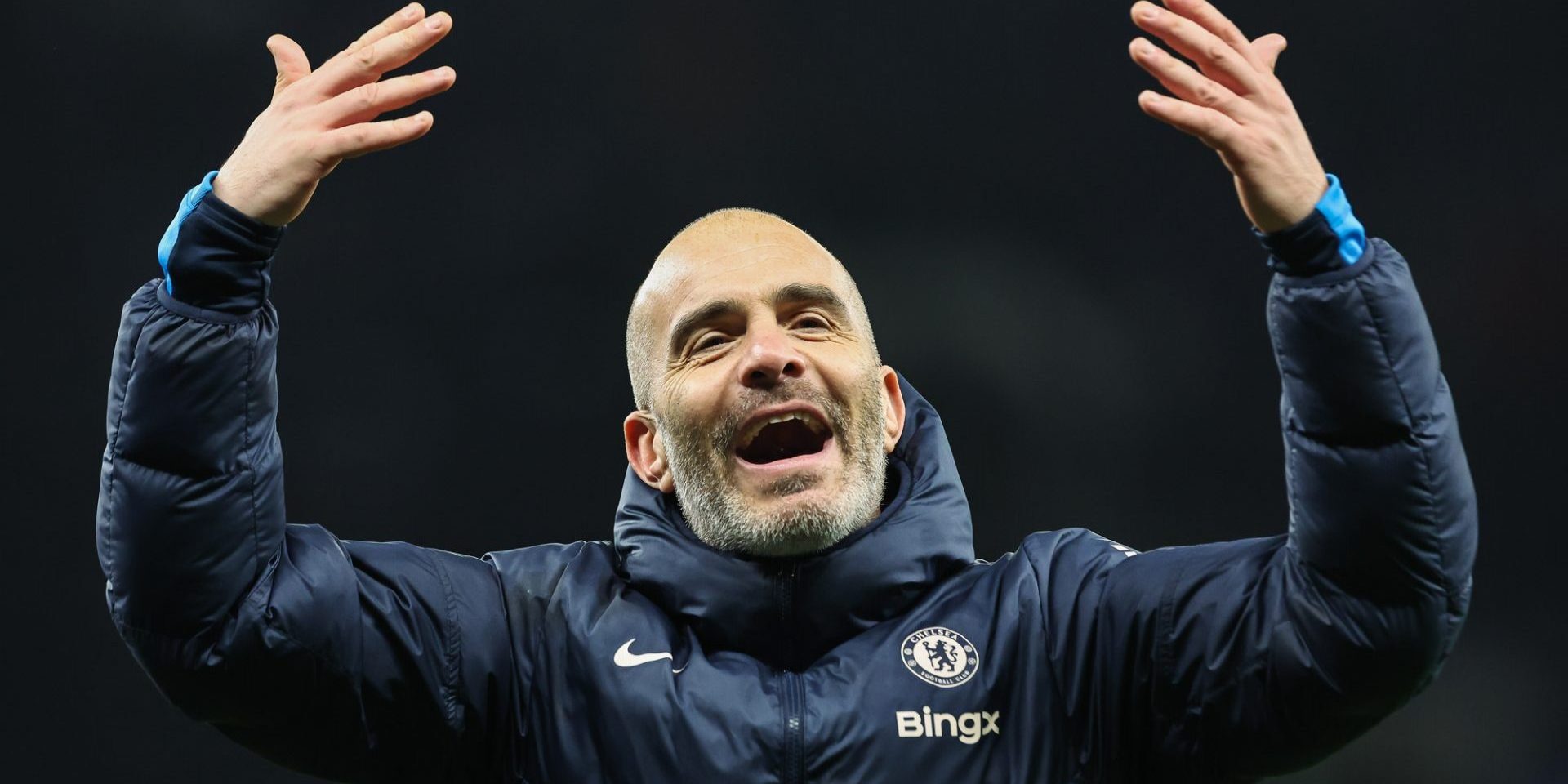 Enzo Maresca Manager of Chelsea celebrates his sides victory in the Premier League match Tottenham Hotspur vs Chelsea at Tottenham Hotspur Stadium, London, United Kingdom, 8th December 2024 — Photo by operations@newsimages.co.uk
