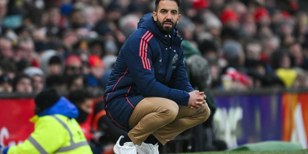 Ruben Amorim Manager of Manchester United crouches down during the Premier League match Manchester United vs Bournemouth at Old Trafford, Manchester, United Kingdom, 22nd December 2024 — Photo by operations@newsimages.co.uk