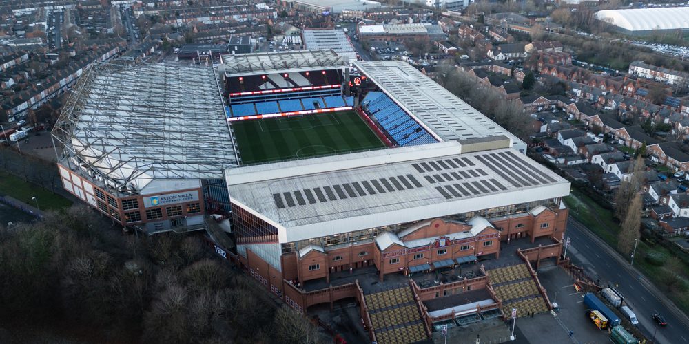 An aerial view of Villa Park ahead of the Emirates FA Cup 3rd Round match Aston Villa vs West Ham United at Villa Park, Birmingham, United Kingdom, 10th January 2025 — Photo by operations@newsimages.co.uk