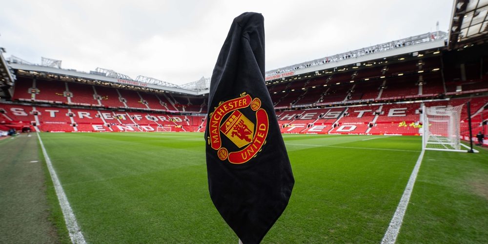 A general view of Old Trafford, today with black corner flags in remembrance to the Munich air disaster which occurred on February 6th 1958 Home of Manchester United, ahead of the Premier League match Manchester United vs Crystal Palace at Old Traffo — Photo by operations@newsimages.co.uk