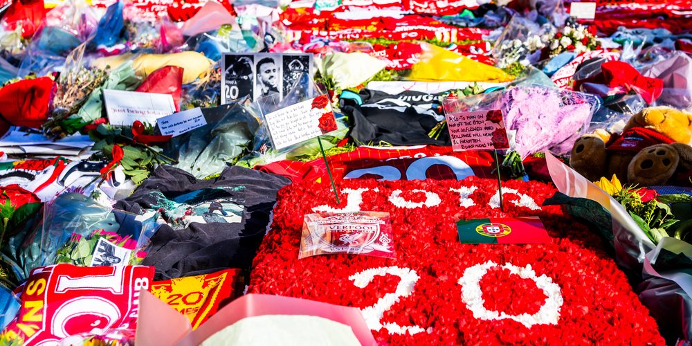 Some of the tributes left at Anfield stadium in Liverpool by well wishers, fans, family and former players to remember former Portuguese forward Diogo Jota who tragically passed away in a road traffic accident last week in Spain.  — Photo by wellsie82
