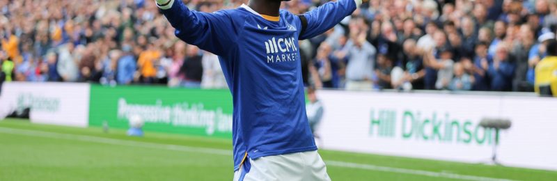 Thierno Barry of Everton celebrates after scoring teams first goal during the Premier League match Everton vs Ipswich Town at Hill Dickinson Stadium, Liverpool, United Kingdom on 19 September 2026 — Photo by operations@newsimages.co.uk