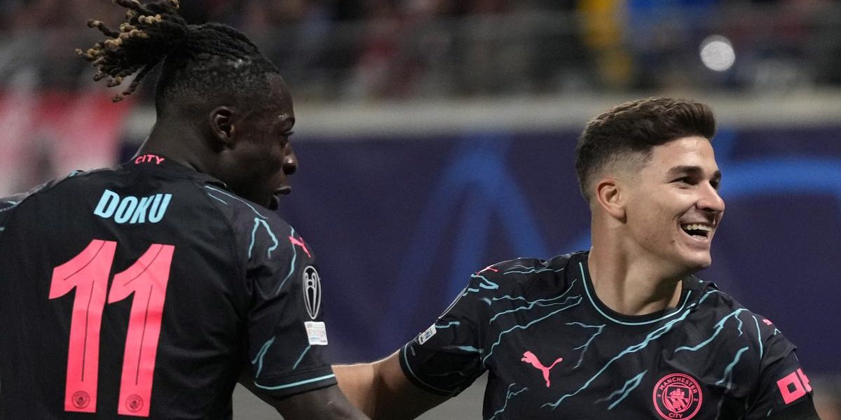 UEFA Champions League: Manchester City substitutes Alvarez, Doku combine for late goals in 3-1 win at Leipzig