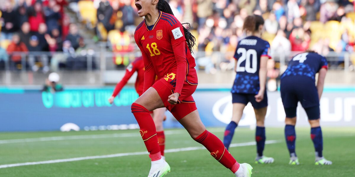 WELLINGTON, NEW ZEALAND - AUGUST 11: Salma Paralluelo of Spain celebrates after scoring her team's second goal during the FIFA Women's World Cup Australia &amp; New Zealand 2023 Quarter Final match between Spain and Netherlands at Wellington Regional Stadium on August 11, 2023 in Wellington, New Zealand. (Photo by Maja Hitij - FIFA/FIFA via Getty Images)