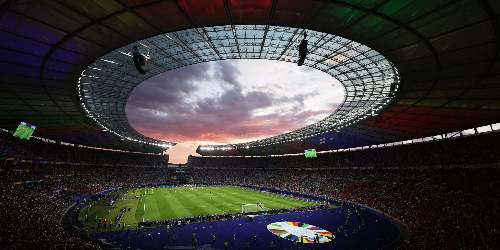 BERLIN, GERMANY - JULY 14: A general view of the inside of the stadium during the UEFA EURO 2024 final match between Spain and England at Olympiastadion on July 14, 2024 in Berlin, Germany. (Photo by Joosep Martinson - UEFA/UEFA via Getty Images)