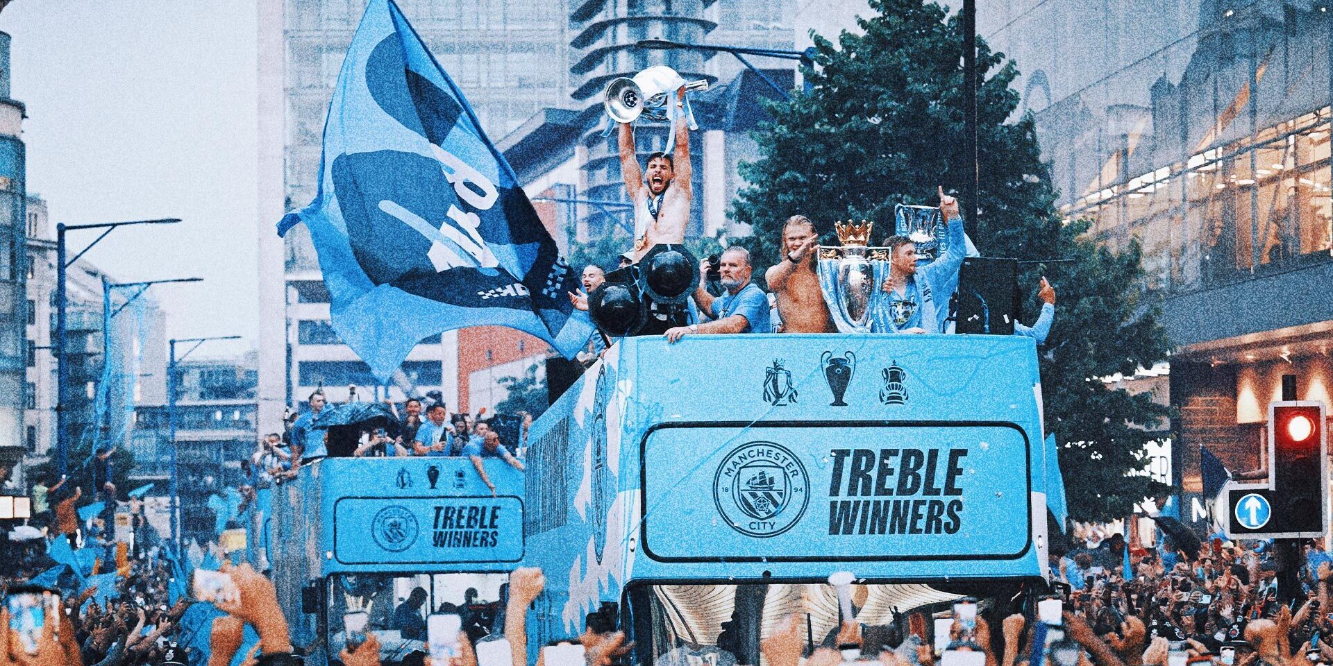 Manchester City celebrates winning treble of major trophies with parade